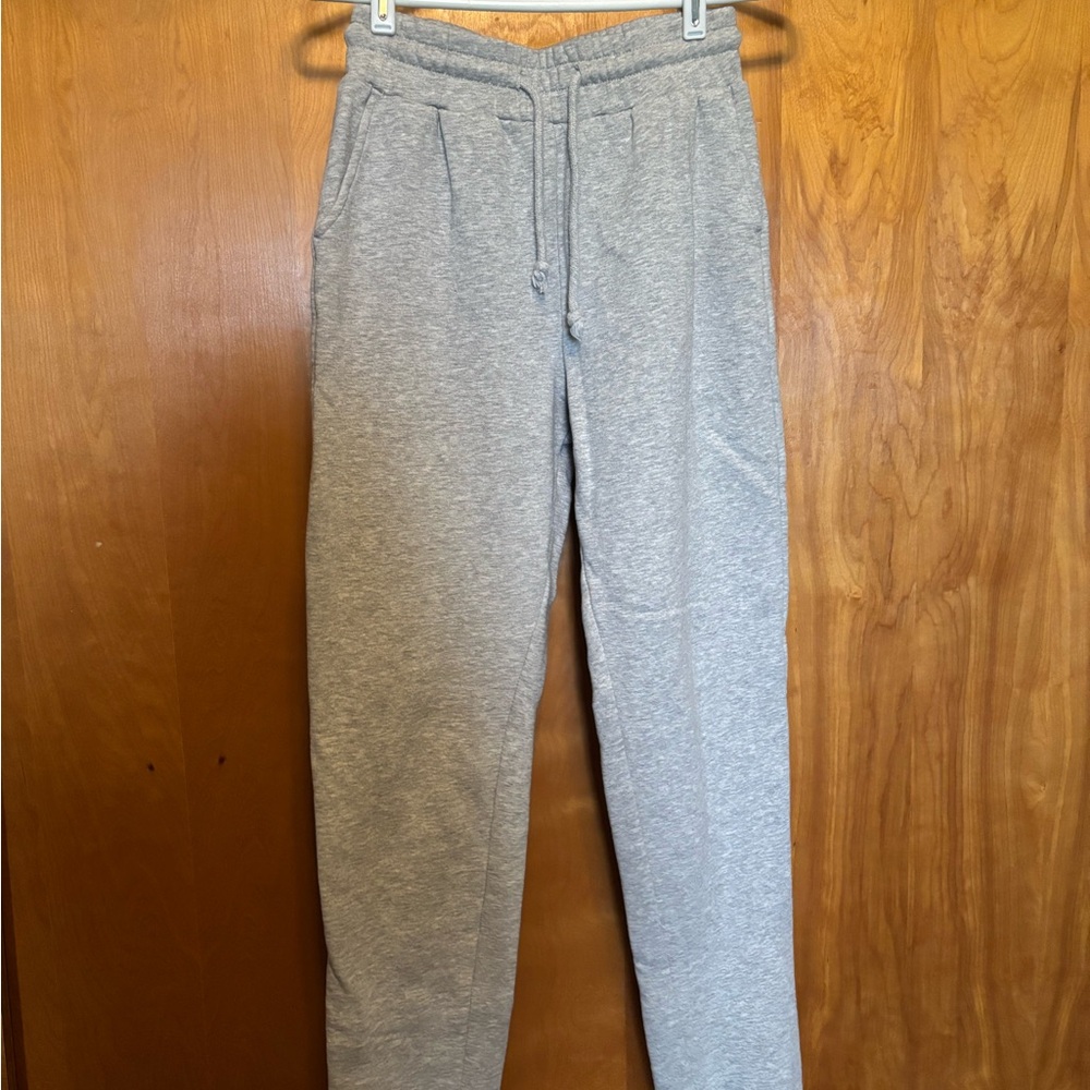 Gray Track Pants with Elastic Waistband and Cuffed Ankles